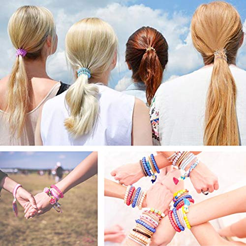 QY 6PCS White Dot Colorful Plastic Spiral Coil Wrist Band Key Ring Chain