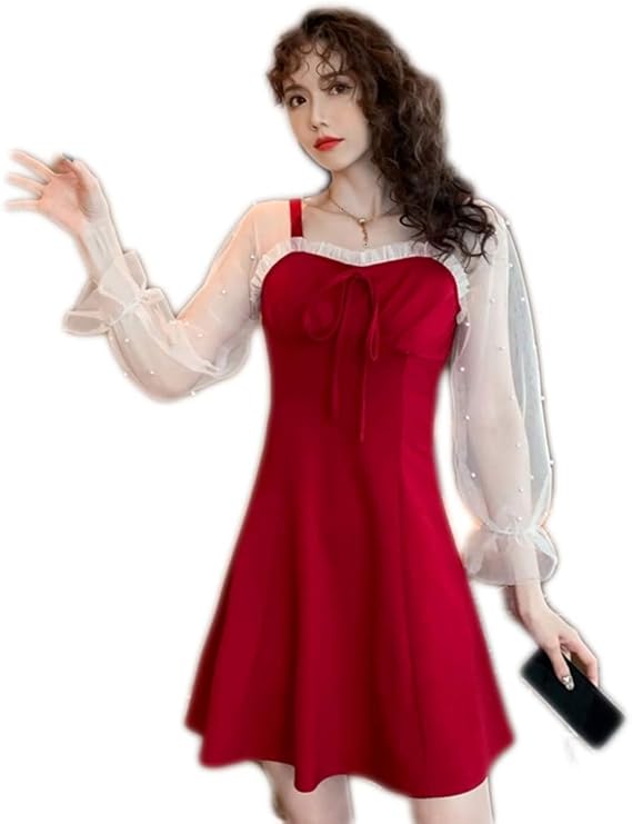 Amazon ワンピース ワンピース ワンピー ひざ丈ワンピース レディース カジュアル Aライン 春夏ワンピース キレイめ 着痩せ M セクシー お呼ばれ レッド 上品ワンピース ワンピース ワンピ ワンピース フォーマル イブニングドレス 通販