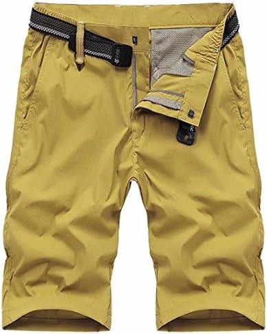 Gxia Mens Solid Color Quick-Drying Beach Shorts with Belt