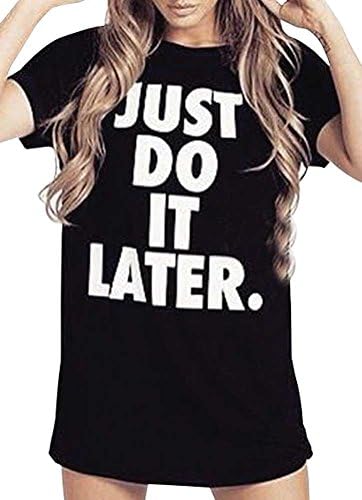 KOINECO Women's Just Do It Later Print Long T-Shirts Black X-Large