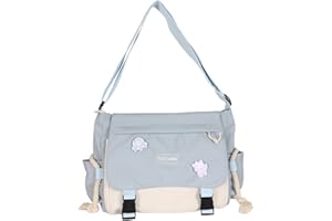 Juoxeepy Aesthetic Messenger Bag with Stuffed Pendant and Pins Kawaii Crossbody Bag for Women nylon Messenger Bag