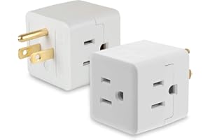 LBSC 3 Prong Adapter, Multi Plug Wall Outlet Extender, Multiple Outlet Splitter, 3 Way Plug Adapter - Grounded Wall Tap Power Plug Expander, 3 Outlet Power Outlet Extender,White,2-Pack