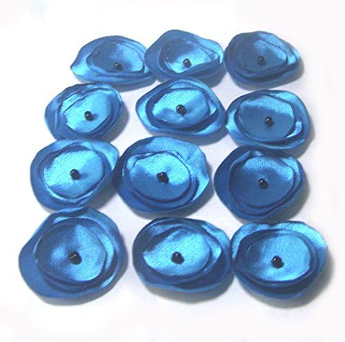 Fabric Flowers Turquoise Satin Silk Flowers Set of 12