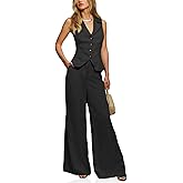 Cicy Bell Womens Vest Sets Summer 2 Piece Outfits Button Crop Blazer Vest and Wide Leg Pant Suits