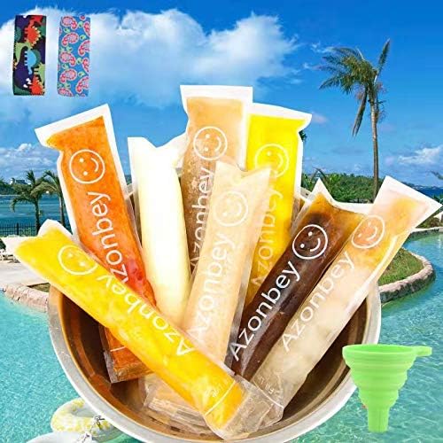 AZONBEY 140Pack Disposable Ice Popsicle Mold Bags,Homemade Ice Pop Bags with A Funnel and Zip Seals For Ice Candy Pops ,Juice & Fruit Smoothies, Yogurt Sticks Popsicle Bags