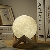 Moon Lamp,GreenClick 3D Printing Moon Light for Kids Full Moon Lamp Night Light with Stand Touch Control USB Recharge Dimmable 3 Colors Lunar Moon Light Lamps for Baby Lover Party Xmas Gifts (5.1inch)