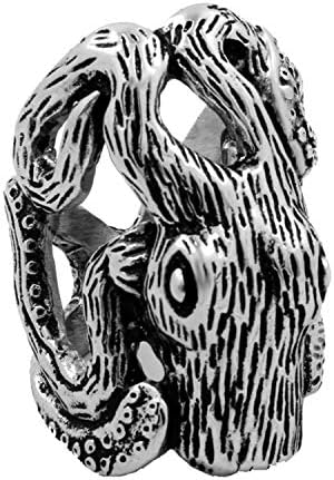 YEBENI Jewelry Titanium Steel Casting Retro Alternative Octopus Punk Large Ring for Men's Rings