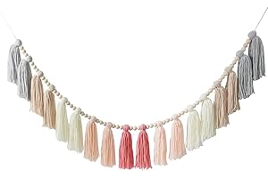 TBACW 43.3 Inch Colourful Boho Room Decor Tassel Garland for Home Office or Classroom Chic Wall Tassle Decorations Rainbow Ideal for Kids or Nursery Room Modern Decorative Accessory (Pink)