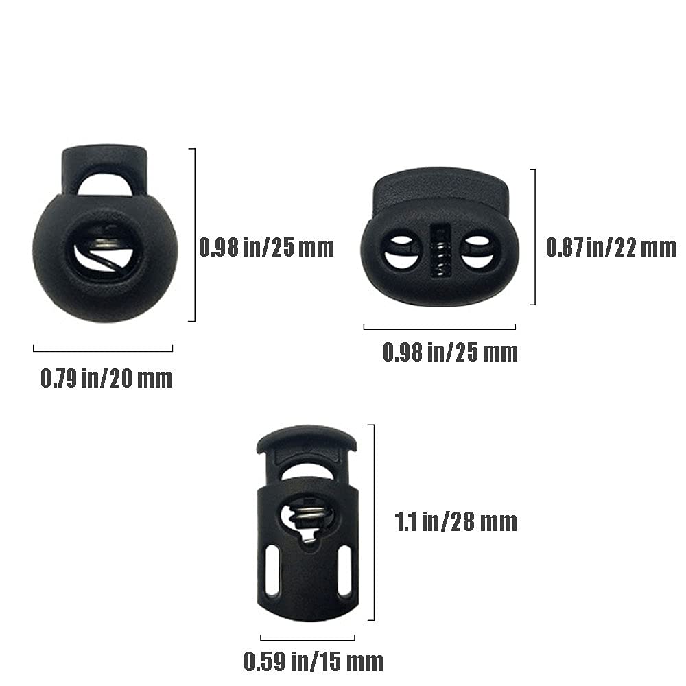 Jneoace 45 Pcs Plastic Cord Locks End Spring Stopper, Spring Cord Toggle for Drawstrings, Bags, Mask Adjustment, Clothing, Black