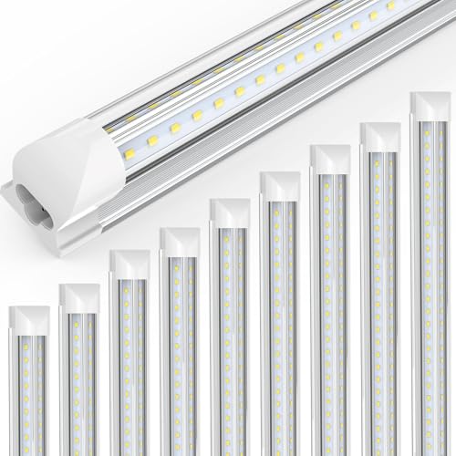 JESLED 8FT LED Shop Light, 100W 15000LM 6500K Cool White, High Output, V Shape, T8 Linkable 8 Foot Tube Lights for Garage, Warehouse, Plug and Play, Clear Cover, 10 Pack