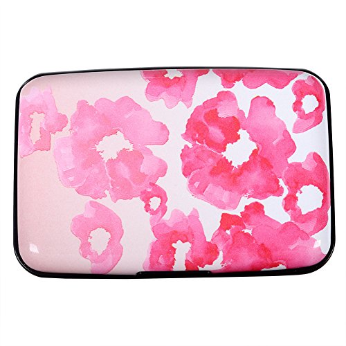 Aluminum Wallet RFID Blocking Slim Metal Business Credit Card Holder Hard Case (Pink flowers)