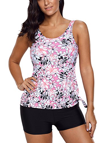 EVALESS Women's Two Piece Printed Tie Side Tankini Tops Skirted Bottom Swimsuit Set(S-XXXL)