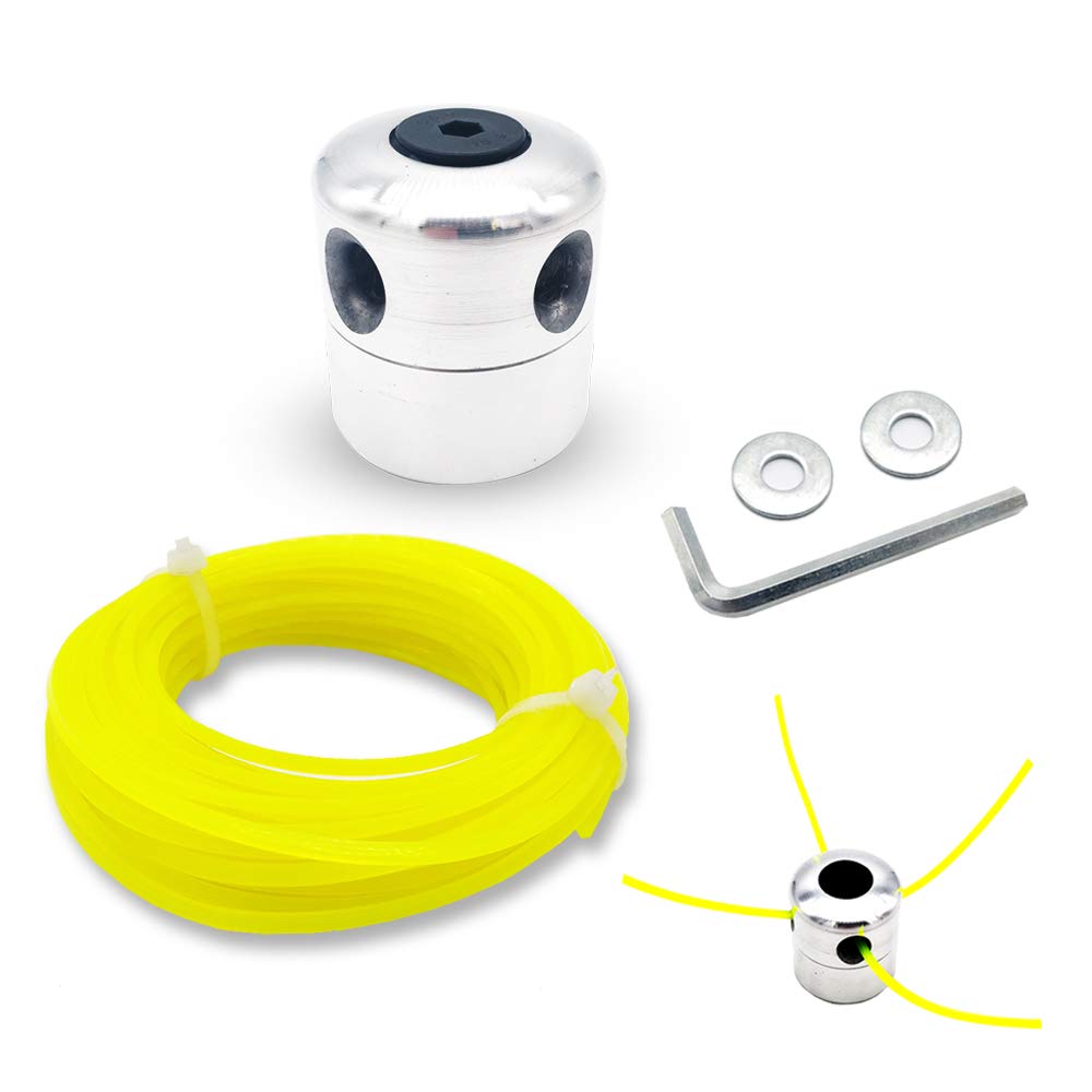 Universal Aluminium Trimmer Head Nylon Mowing Cutter Head with Trimmer Strimmer Line,Wrench, With 10m Trimmer Weeding Rope, Washer Spool Head Brush Cu