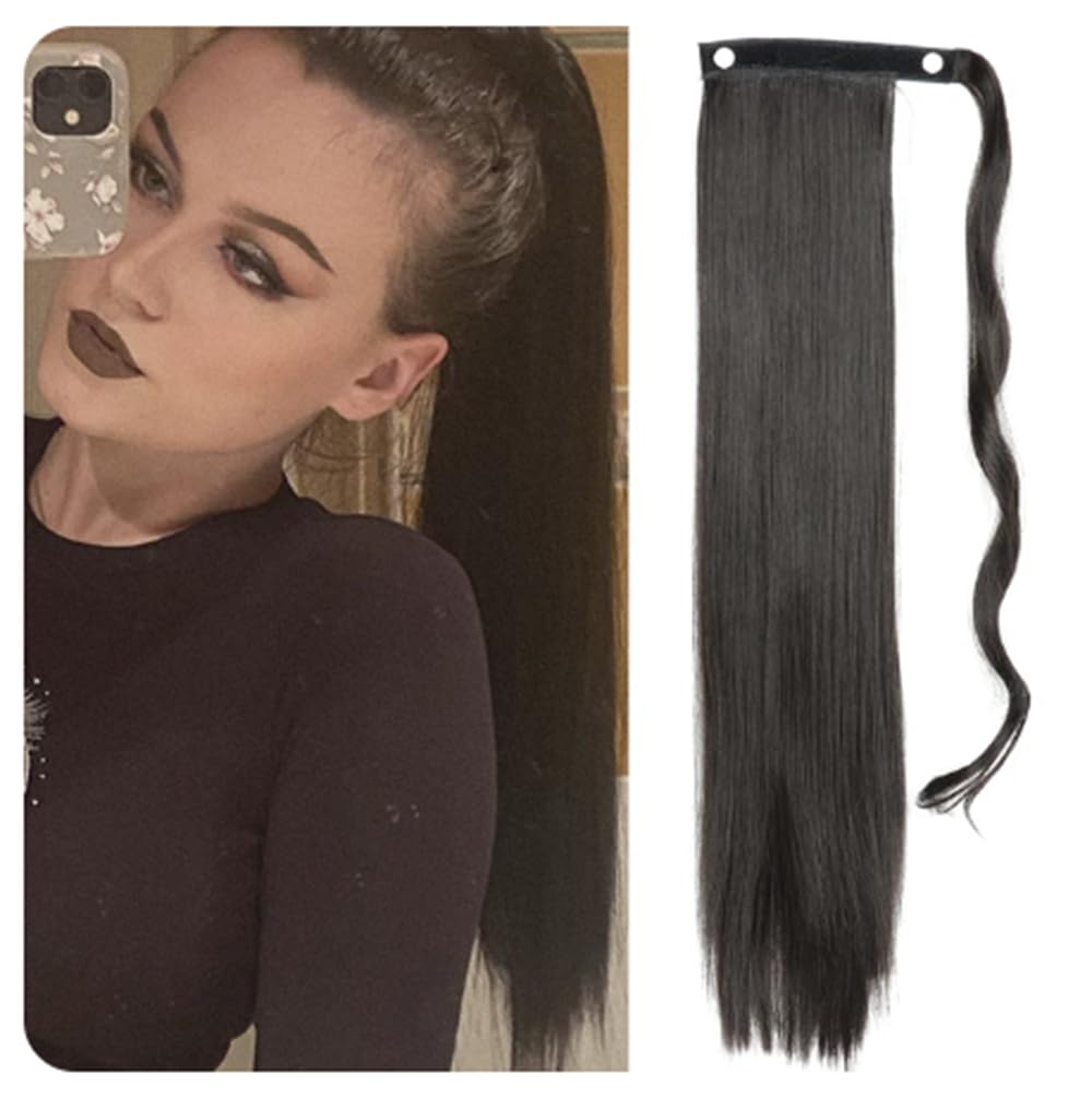 Clip In Human Hair Synthetic Wrap Around Ponytail - Black 24'''