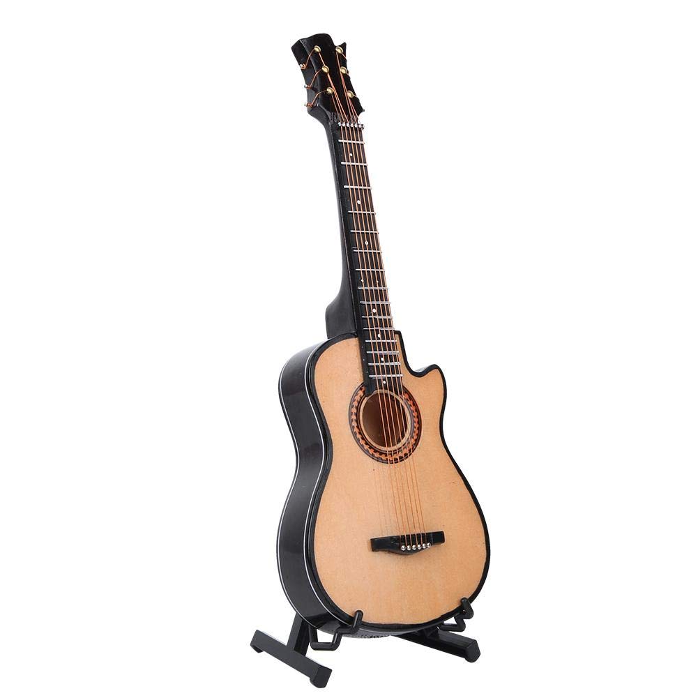 Decorative Wooden Mini Acoustic Guitar Model with Display Stand and Storage Case, Collectible Miniature Tabletop Ornament, Classical Style, 16cm/20cm/25cm