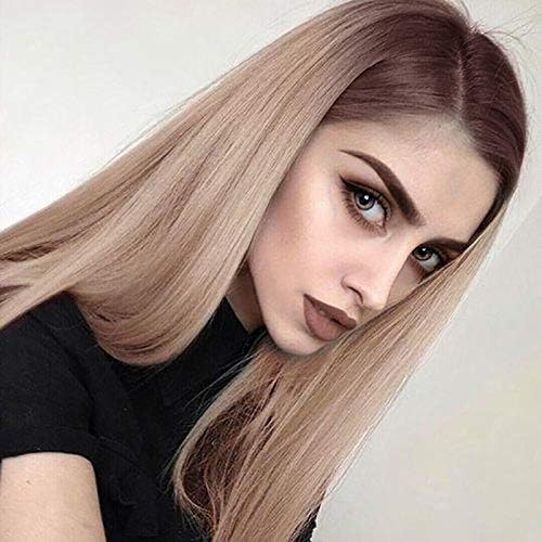 Synthetic Wig with Dark Roots Long Synthetic Staright Wigs for Women Middle Parting 22 Inches