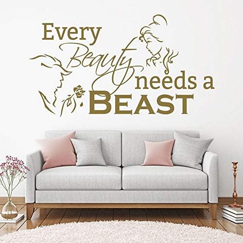 KVKVCC Wall Sticker Romantic Bedroom Decor Beauty and The Beast Wall Vinyl Sticker Every Beauty Needs A Beast Wall Decal Home Vinyl Art 10357cm