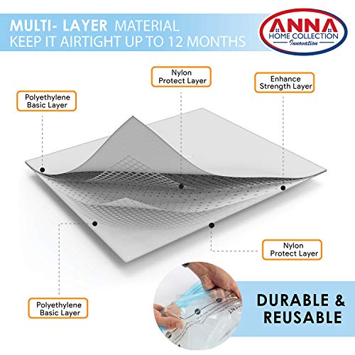 Anna Home Jumbo Vacuum Storage Bags (6 Jumbo) Space Saver Storage Bags for Travel. Durable and Reusable, Travel Hand Pump Included - Thumbnail 3
