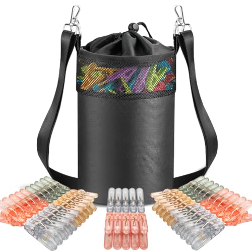 Mellbree Peg Bag for Washing Line with 50 Pegs, Clothes Peg Bag with Shoulder Strap for Laundry Clothes Pegs, Indoor Outdoor Pegs Organizer Storage Use