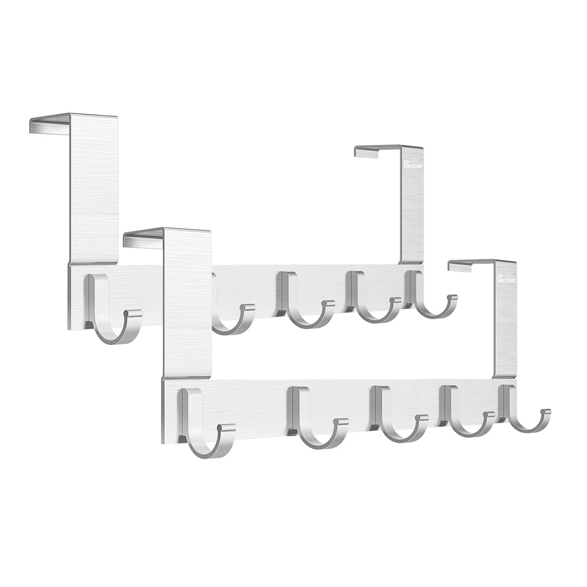 Anjuer Multipurpose 5 Hooks, Door Hooks, Clothes Hooks for Towels, Keys, Hats, Robes, Handbags, Coats, Aluminium Alloy, Silver