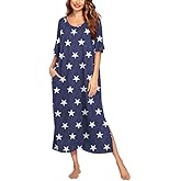 Ekouaer Long Nightgown for Women Short Sleeve Sleepwear Plus Size Loungewear with Pockets M-5XL