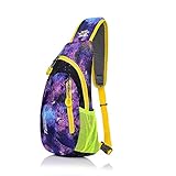 Hilitchi Outdoor Sports Casual Unbalance Impression Style Backpack Crossbody Sling Shoulder Chest Bag (Purple-blue Star)