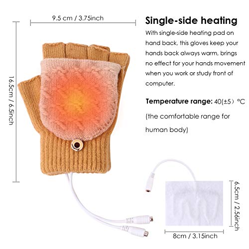 Petyoung - USB-verwarmde uniseks handschoenen met volle vingers en halve vingers, voor het werken op laptop, uniseks - Image 5