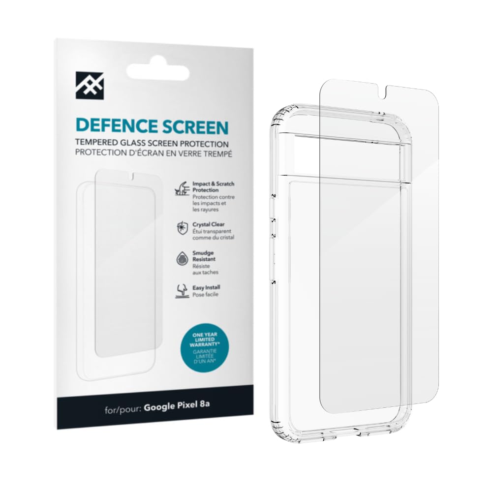 ZAGG iFrogz Defence Film Screen Protector for Google Pixel 8a, Impact Protection, Tempered Glass, Scratchproof, Glossy Surface, Clear