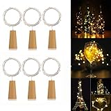 AlleTechPlus 6 Pack 20-LEDs Spark Wine Bottle Light, Cork Shape Battery Copper Wire String Lights for Bottle DIY, Christmas, Wedding and Party Décor (Warm White)