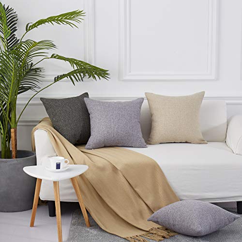 MoMA Decorative Faux Linen Throw Pillow Covers (Set of 2) - Pillow Cover Sham Cushion Cover - Throw Pillow Cover - Sofa Throw Pillow Cover - Square Decorative Pillowcase - Dark Gray - 18" x 18"
