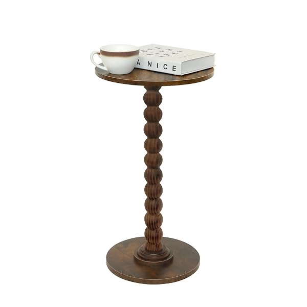 FULTYLE ROUND SIDE TABLE, SMALL DRINK TABLE FOR SMALL SPACES, MODERN ACCENT NIGHTSTAND WITH SOLID WOOD LEG FOR LIVING ROOM, BEDROOM, CORNERS, AND OFFICE (RUSTIC BROWN)