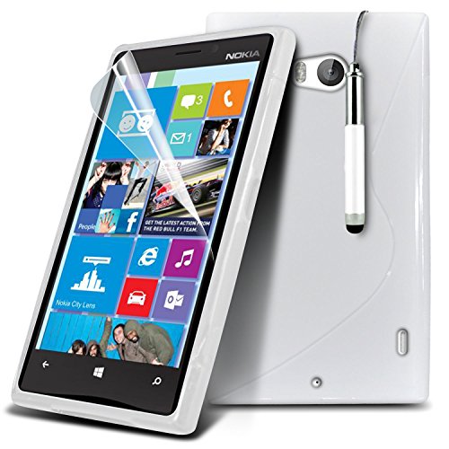 ( White ) Nokia Lumia 930 Case Custom Made S Line Wave Gel Case Skin Cover With LCD Screen Protector Guard, Polishing Cloth & Mini Retractable Stylus Pen by ONX3®