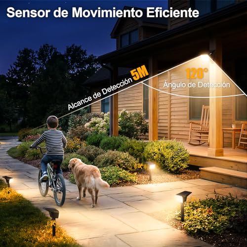SUNNMO Solar Lights LED Outdoor Garden with Motion Sensor, 6 Pieces LED Spotlights Outdoor Solar Garden Powerful 104 LED 3 Modes, Spotlight Lamp Solar Light Outdoor Garden IP65 Waterproof Warm Light