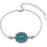 DOLIOX Native American Genuine Turquoise Squash Blossom Bracelet for Women 925 Sterling Silver Boho Turquoise Adjustable Bracelets for Her Wife Mom