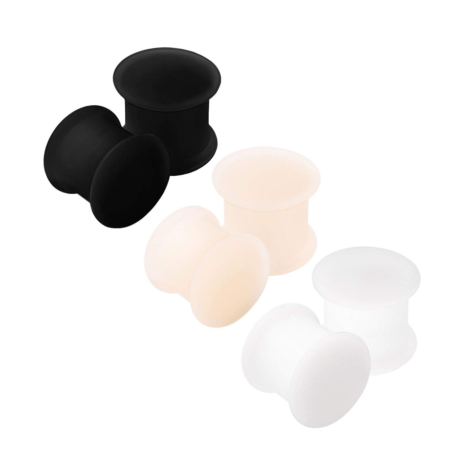 KJM FASHION 6PCS Silicone Black 00g 10mm Double Flared Saddle Skin White Ear Stretcher Gauge Plugs Lobe Earring Piercing Jewellery 2812
