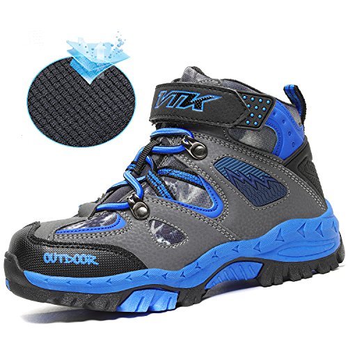 image for AShion Kids Hiking Shoes Walking Boots Antiskid Steel Buckle Sole Outd