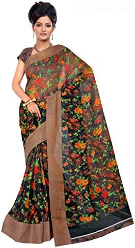 Sakhi Womens Faux Linen Silk Saree Free Size Black,Multi