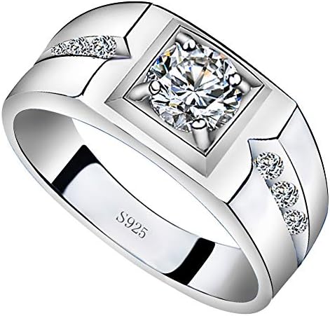 Meyiert Men's Ring-Halo Design Engagement 925 Sterling Silver Cubic Zirconia CZ Ring Wedding Band
