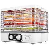 Aicok Food Dehydrator Machine, Electric Fruit and Vegetable Dryer 5 Stackable for Food Preserver, Meat or Beef Jerky Maker, with Time and Temperature Control, Noiseless and Lightweight, White