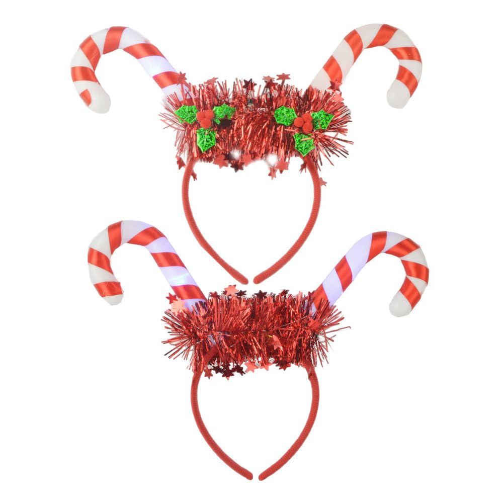 FRCOLOR 2pcs Cane Glow Headband Candy Cane Headbands for Women Glowing Headbands Candy Costume Headband Kids Glowing Christmas Hairband Decor Child Apparel Fashion Plastic