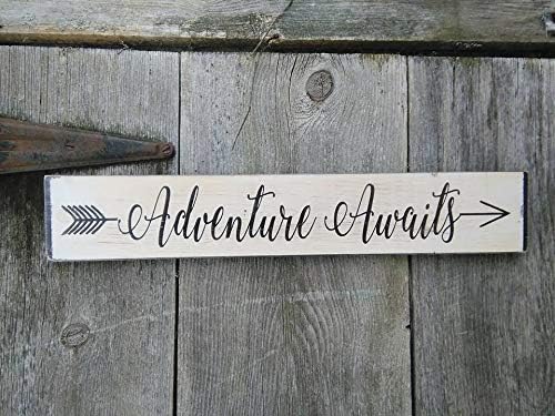 Olga212Patrick Adventure Awaits Wooden Shabby Primitve Distressed Wood Plaque Sign Stained Black