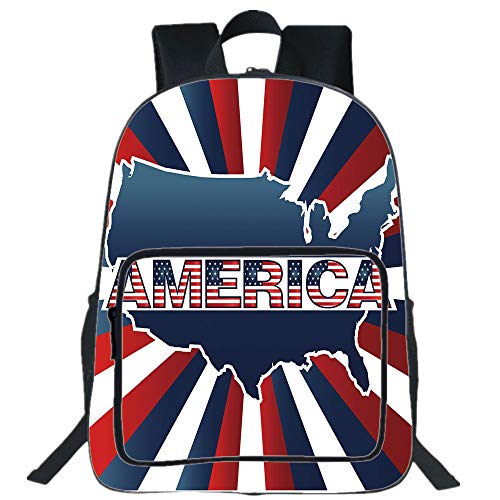 iPrint 19" Large Casual Backpack,USA Map,America Typography with National Country Colors Retro Pop Art Effects Decorative,Dark Blue Red White,for Boys Girls