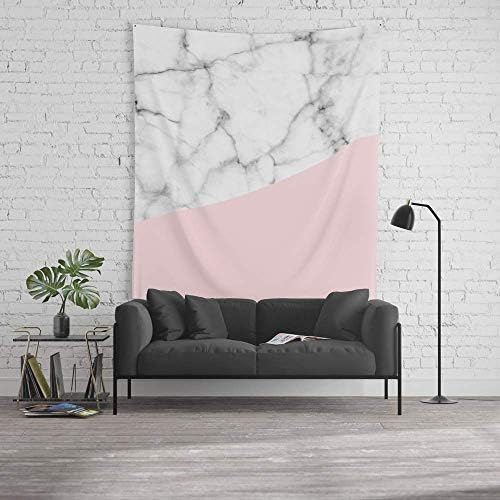 wenhuamucai Wall Tapestry, Size Large: 60" x 51, Real White Marble Half Powder Blush Pink Decor for Living Room Bedroom Dorm