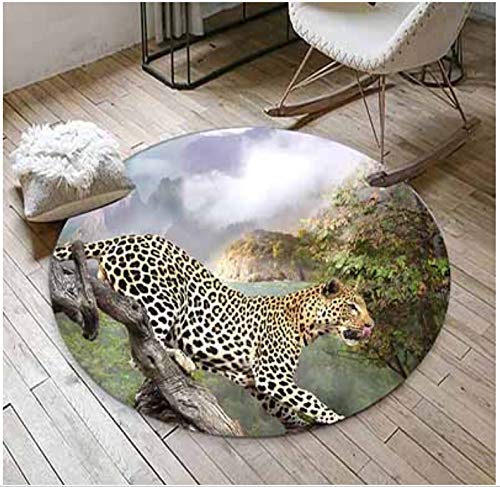 Realistic leopard relaxing green trees