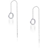 Cowlyn Pearl Dangle Earrings for Women, Threader Earrings Long Drop Earrings, Dainty Hoop Earrings Hypoallergenic Tassel Ear Chain for Wedding Jewelry Gifts
