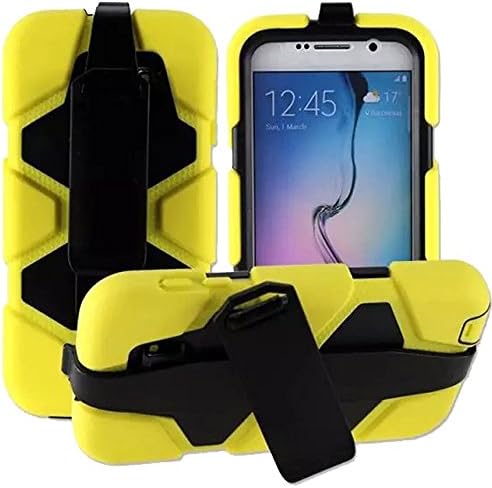 For Galaxy S6 Belt Clips Case, Generic Heavy Duty Defender Armor Series Military Grade High Impact Drop Scratch Resistant Shock-absorbing Hard Silicon Rubber Hybrid Builders Outdoor Sports Protective Rugged Case Cover with Built-in Screen Protector for Samsung Galaxy S6(not for S6 Edge) (Yellow)