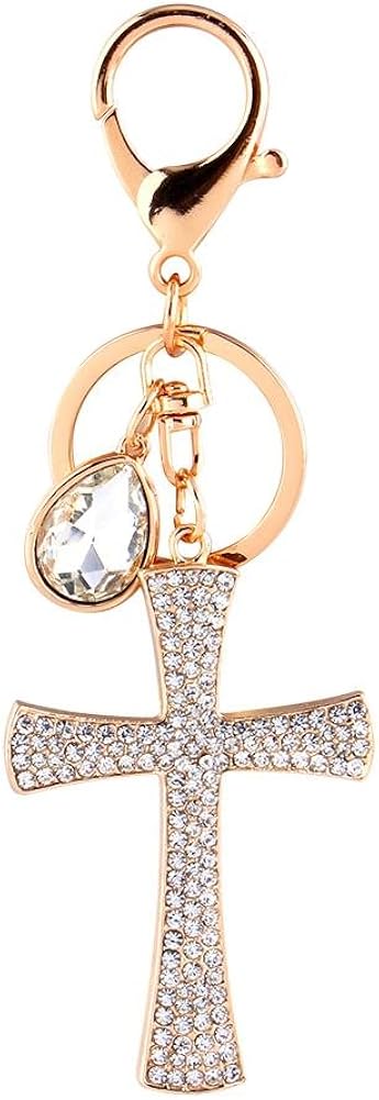 Hztyyier Handbag Charms, Sparkling Bling Keychain Rhinestone Cross Pendant for Xmas Gift Car Key Decor, Default