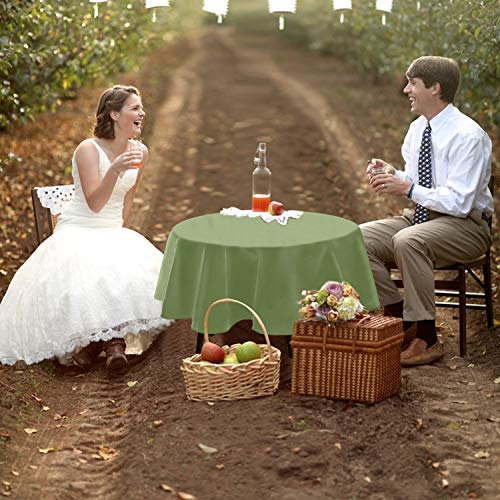 YEMYHOM Spill-Proof Fabric Round Tablecloth for Dining Room, Wedding and Party (60" Round, Army Green) - Thumbnail 2