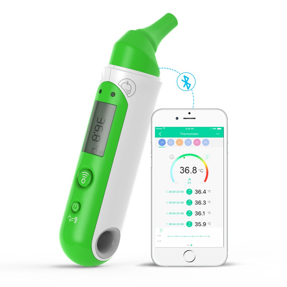 Koogeek Bluetooth Smart Termometro da Fronte e Orecchi Sensore a Infrarossi Senza Contatto Lettura Istantanea per Bambino e Adulto--Apple & Android Compatibile