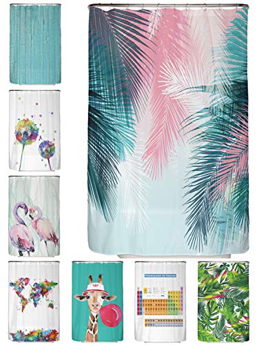 arteneur® - Palm leaves - anti-mould shower curtain 120 x 180 cm with Oeko-Tex Standard 100 - weighted hem, opaque, waterproof, washable, 12 rings and e-book (English language not)